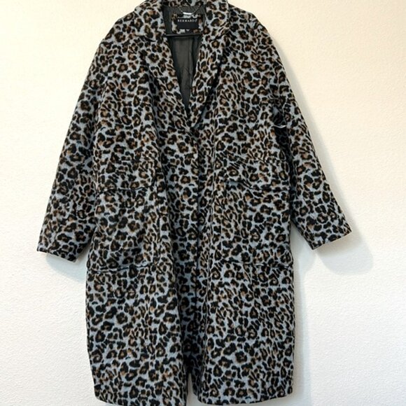 Bernardo Blue Leopard Coat Size 2X New Pockets Hidden Button Down Heavy - Picture 2 of 9
